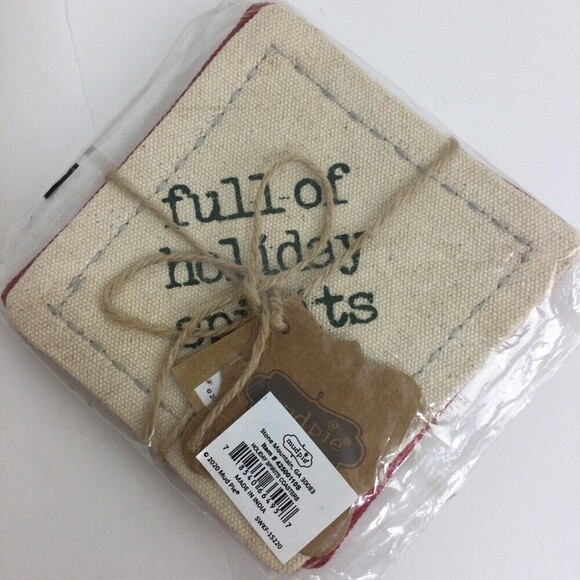 Mud Pie H1 Full of Holiday Spirits Christmas 4"x4" Canvas Coaster Set 42500110S - Picture 3 of 6